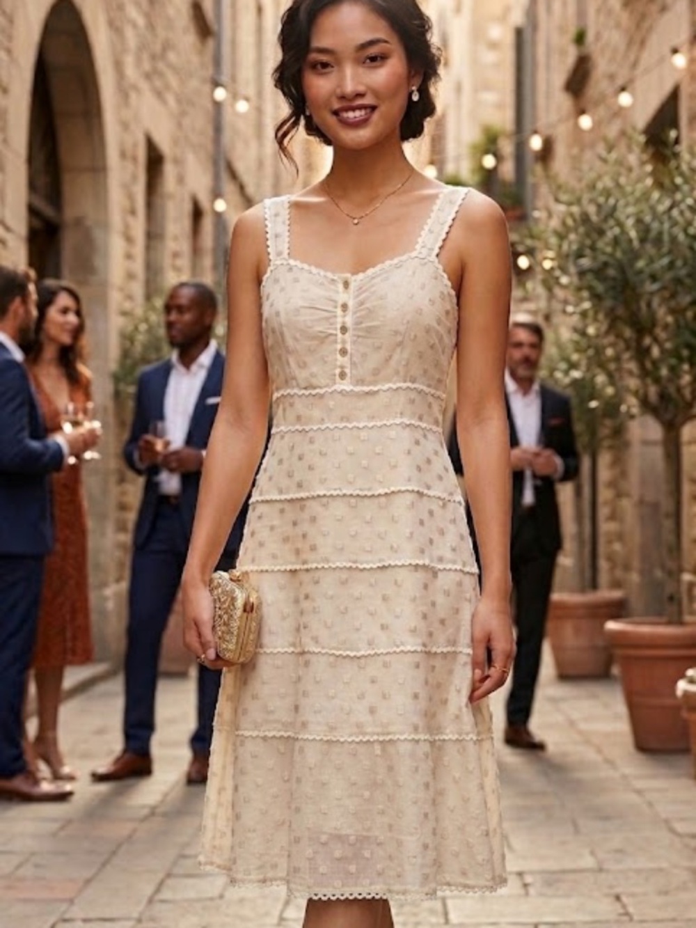 Tory Burch 100% Silk Ivory Tiered Clip-Dot Peplum Babydoll Dress 0